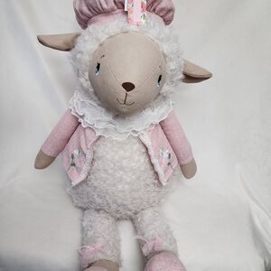 Adorable Pink and White XL Lamb Plush BEAN BAG SITTER 17" WIDE AND 37" LONG